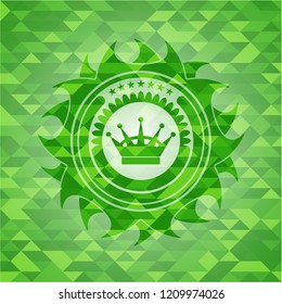 queen crown icon inside green emblem with mosaic background