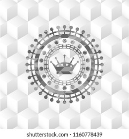 queen crown icon inside grey badge with geometric cube white background