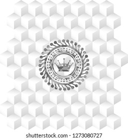 queen crown icon inside grey emblem with cube white background