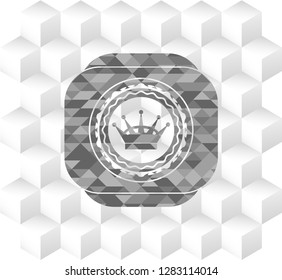 queen crown icon inside grey emblem. Vintage with geometric cube white background