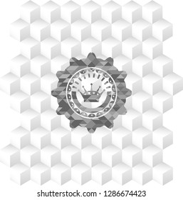 queen crown icon inside grey emblem. Vintage with geometric cube white background