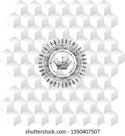 queen crown icon inside grey icon or emblem with geometric cube white background