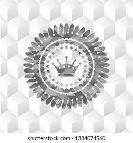 queen crown icon inside grey icon or emblem with geometric cube white background