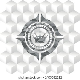 queen crown icon inside grey emblem. Vintage with geometric cube white background