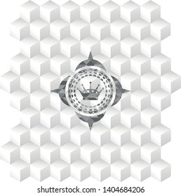 queen crown icon inside grey icon or emblem with geometric cube white background