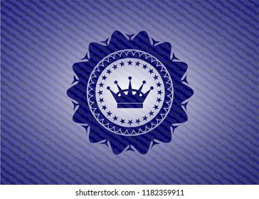 queen crown icon inside jean or denim emblem or badge background