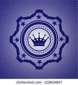 queen crown icon inside jean or denim emblem or badge background