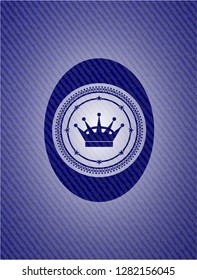 queen crown icon inside jean or denim emblem or badge background