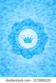 queen crown icon inside light blue emblem with mosaic background