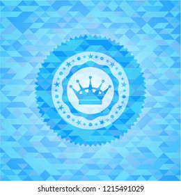 queen crown icon inside light blue emblem. Mosaic background