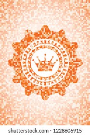queen crown icon inside orange mosaic emblem