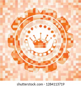 queen crown icon inside orange tile background illustration. Square geometric mosaic seamless pattern with emblem inside.
