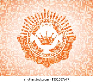 queen crown icon inside orange tile background illustration. Square geometric mosaic seamless pattern with emblem inside.