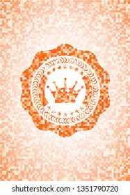 queen crown icon inside orange tile background illustration. Square geometric mosaic seamless pattern with emblem inside.