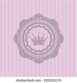  queen crown icon inside pink emblem. Vintage.