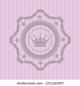 queen crown icon inside pink emblem. Vintage.