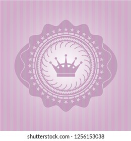 queen crown icon inside pink emblem. Retro