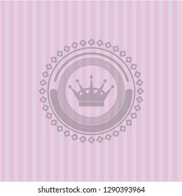 queen crown icon inside pink emblem. Vintage.
