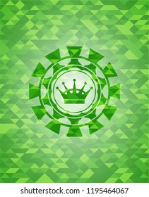 queen crown icon inside realistic green mosaic emblem