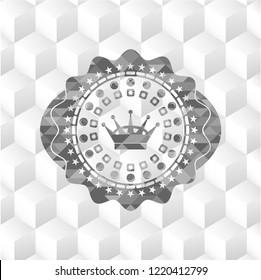 queen crown icon inside realistic grey emblem with cube white background