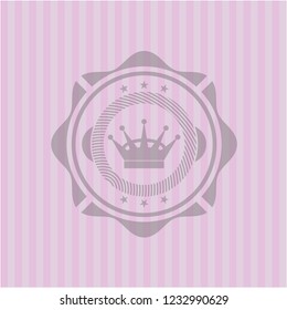 queen crown icon inside realistic pink emblem