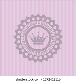 queen crown icon inside realistic pink emblem