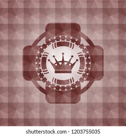 queen crown icon inside red badge with geometric pattern. Seamless.