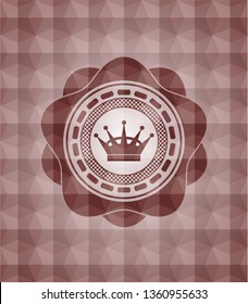 queen crown icon inside red seamless badge with geometric pattern.