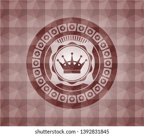 queen crown icon inside red polygonal badge. Seamless.