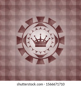 queen crown icon inside red badge with geometric background. Seamless.