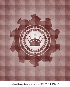 queen crown icon inside red seamless badge with geometric background. 