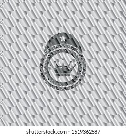 queen crown icon inside silver color badge or emblem. Scales pattern. Vector Illustration. Detailed.