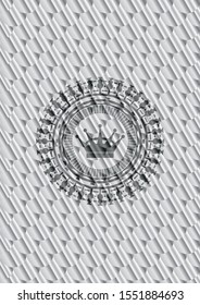 queen crown icon inside silver badge or emblem. Scales pattern. Vector Illustration. Detailed.
