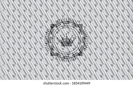 queen crown icon inside silver color badge or emblem. Scales pattern. Vector Illustration. Detailed. 