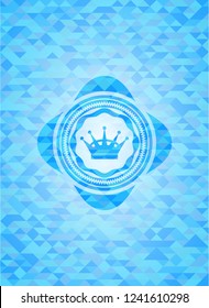 queen crown icon inside sky blue emblem with mosaic ecological style background