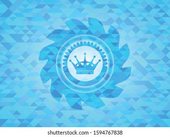 queen crown icon inside sky blue emblem with mosaic ecological style background