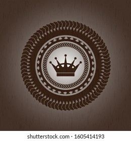 queen crown icon inside vintage wood emblem