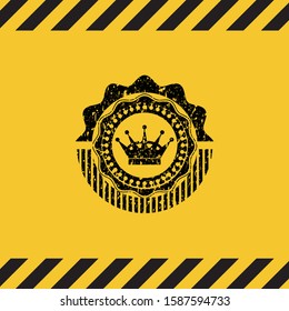 queen crown icon inside warning sign, black grunge emblem. Vector Illustration. Detailed.