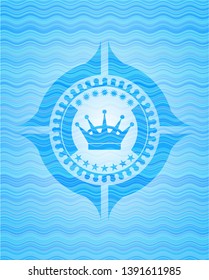 queen crown icon inside water wave concept badge background.