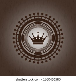 queen crown icon inside wood emblem. Vintage.
