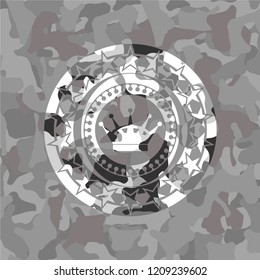 queen crown icon on grey camouflage texture