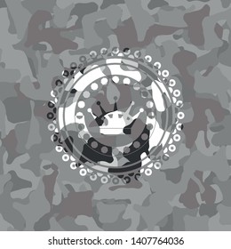 queen crown icon on grey camouflaged texture