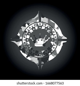 queen crown icon on grey camo pattern