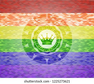 queen crown icon on mosaic background with the colors of the LGBT flag