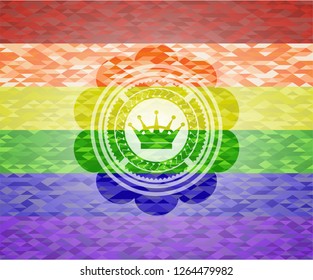 queen crown icon on mosaic background with the colors of the LGBT flag