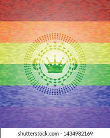 queen crown icon on mosaic background with the colors of the LGBT flag