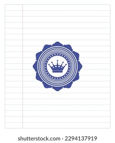 queen crown icon with pen strokes. Blue ink. Vector Illustration. Detailed. 