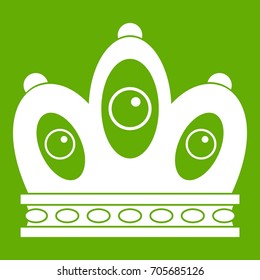 Queen crown icon white isolated on green background. Vector illustration