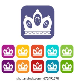 Queen crown icons set vector illustration in flat style In colors red, blue, green and other