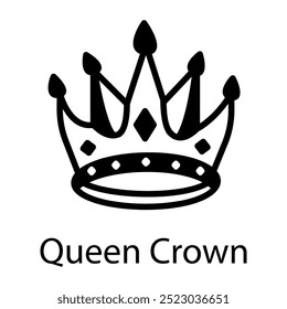 Queen crown with jewels, line icon 